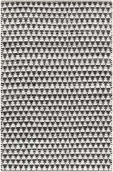 Close-up of the hand woven Gzifa Jute Rug. Beige and dark gray geometric pattern. Contemporary style. Design-Rectangle-576