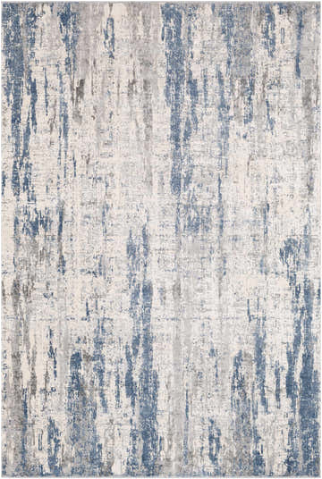 Close-up of Skidby Area Rug - Clearance. Contemporary style with blue, charcoal, gray, and off-white abstract pattern. Design-Rectangle-5373