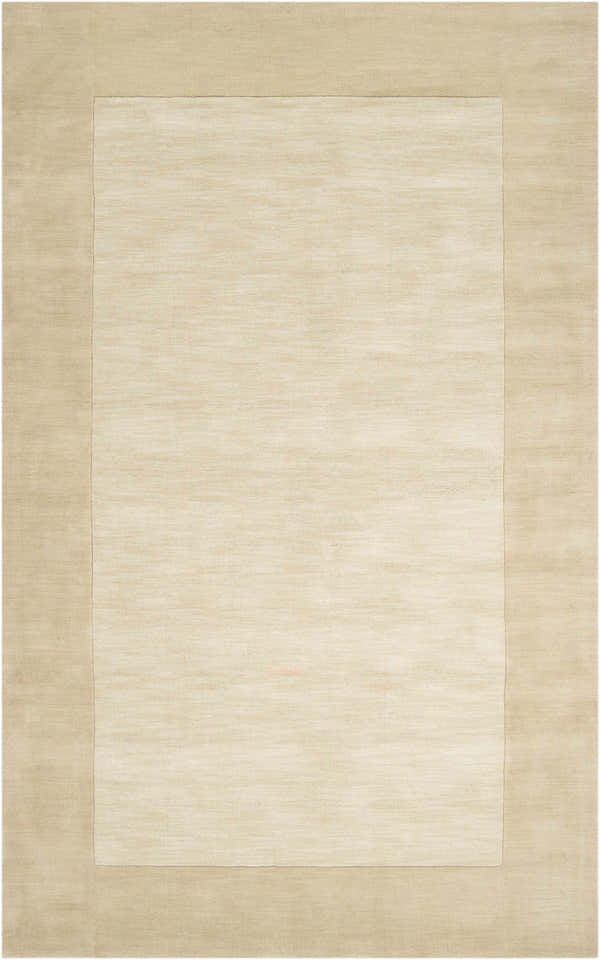 Close-up of a Bordered Solid Beige Wool Rug showing the subtle texture and simple, elegant border design. Design-Rectangle-58