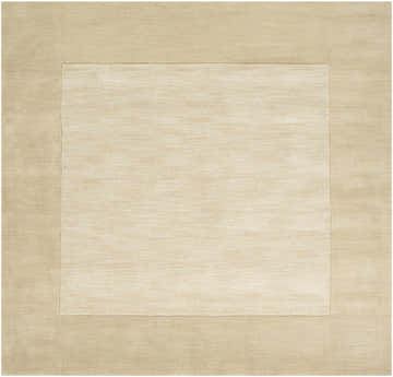Close-up of a hand-loomed Bordered Solid Beige Wool Rug featuring a contemporary, neutral color block design. Design-Square-8