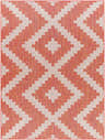 Close-up of the Anke Orange Area Rug, featuring a geometric diamond pattern in terracotta and lambswool hues. Design-Rectangle-537
