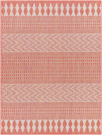 Close-up of the Asif Orange Area Rug showing a geometric pattern in terracotta, brown, and cream hues. Design-Rectangle-537