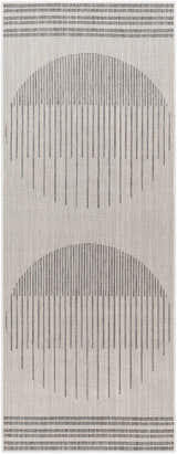 Close-up of Aviya Light Gray Area Rug featuring an abstract gray linear pattern on an off-white background. Design-Runner-2773