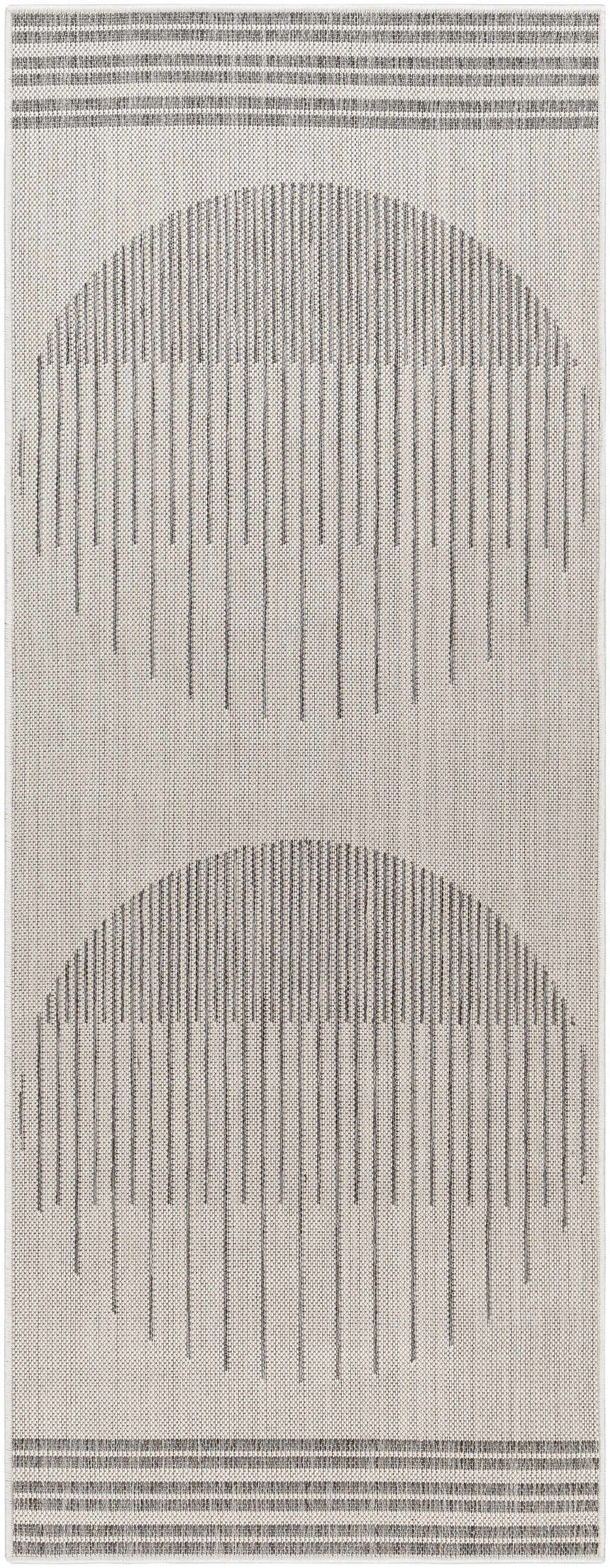 Close-up of Aviya Light Gray Area Rug featuring an abstract gray linear pattern on an off-white background. Design-Runner-2773