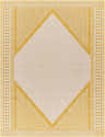 Close-up of Efrem Mustard Area Carpet: a geometric design with diamond shapes in mustard and off-white. Woven texture. Design-Rectangle-537