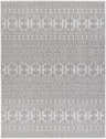 Close-up of the Kalb Area Carpet. Bohemian style rug with charcoal, light gray, and off white geometric pattern. Design-Rectangle-537