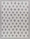 Close-up of the Kyna Gray Area Rug featuring a plus sign pattern and a geometric border. Design-Rectangle-537
