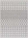 Close-up of the Lali Light Gray Area Rug featuring a geometric diamond and dot pattern in charcoal and light gray. Design-Rectangle-537