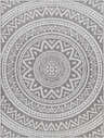 Close-up of the Naim Area Carpet in silver gray. Features a geometric, bohemian-inspired medallion pattern. Design-Rectangle-537