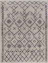 Close-up of the Elyes Gray Washable Area Rug. Shag rug with a geometric diamond pattern in dark gray on a light gray background. Design-Rectangle-537