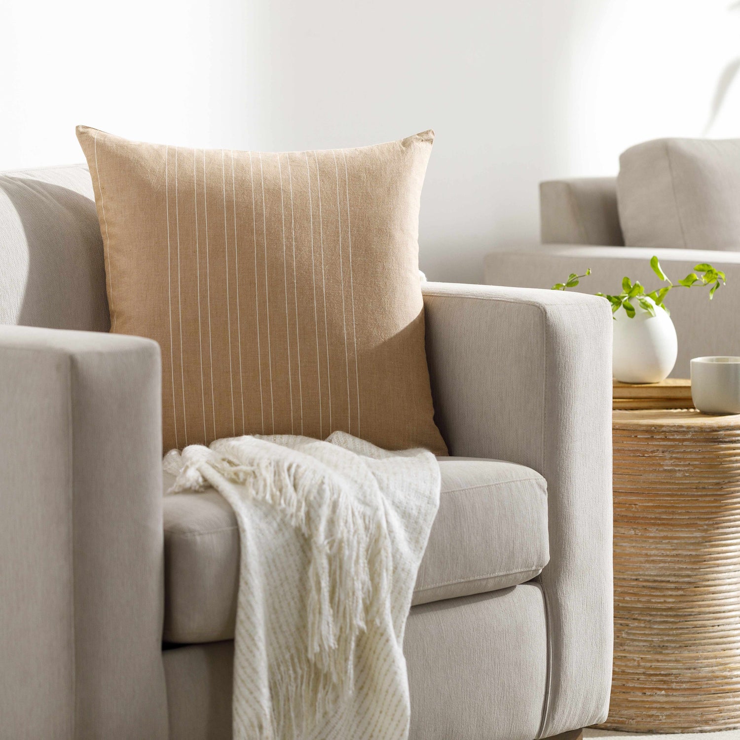 Malka Beige Throw Pillow - Clearance