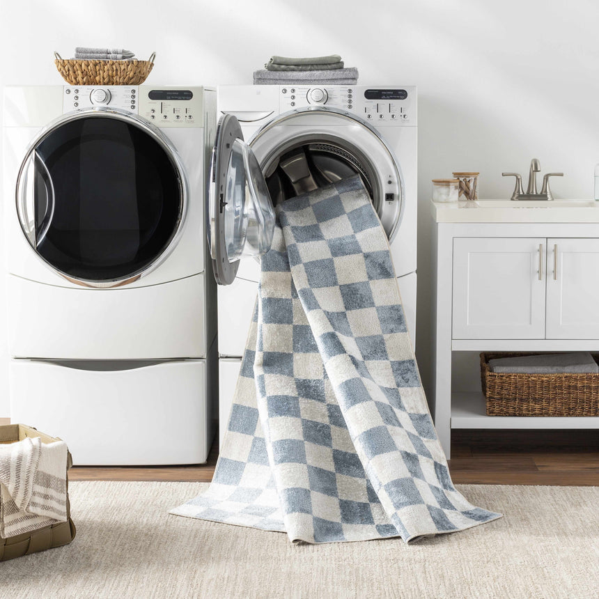 Brone Blue Checkered Washable Rug – Boutique Rugs