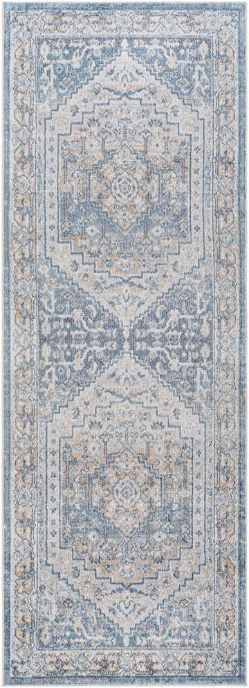 Close-up of the Nana Washable Area Rug, a traditional runner rug in charcoal, gray, and brown tones. Design-Runner-2773