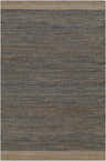 Close-up of Navy Elle Jute Rug showing geometric, Scandinavian design. Dark blue and light gray jute texture. Hand woven rug. Design-Rectangle-576