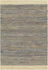 Close-up of the Blue Elle Area Rug, a hand-woven jute rug with a geometric pattern in denim blue and natural jute. Design-Rectangle-576