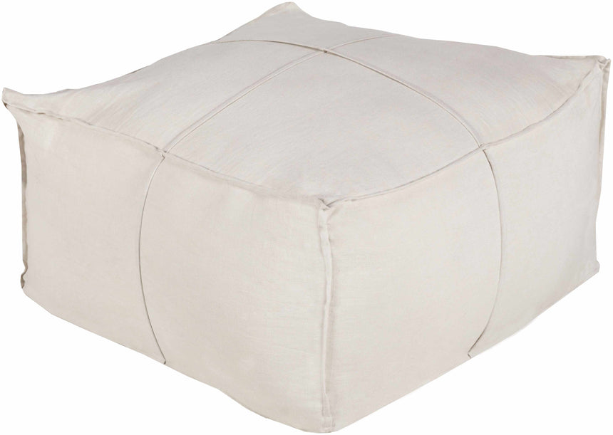 Friendsville Solid & Striped Ivory Pouf