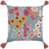 Florin Dusty Blue Floral Nature Pattern Cottage Cotton Accent Pillow