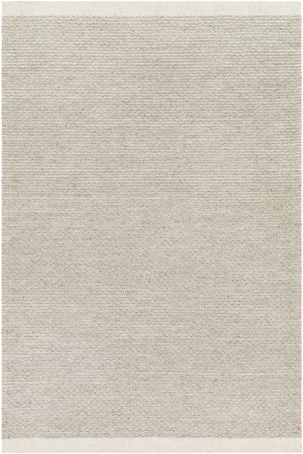 Close-up of the hand woven Light Brown Emlen Area Rug, featuring cream, lambswool, and taupe tones. Design-Rectangle-576