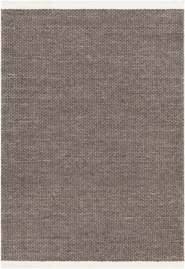 Close-up of the hand woven Emlen Nutmeg Area Rug showing beige, bone, and nutmeg colors and textured wool design. Design-Rectangle-576