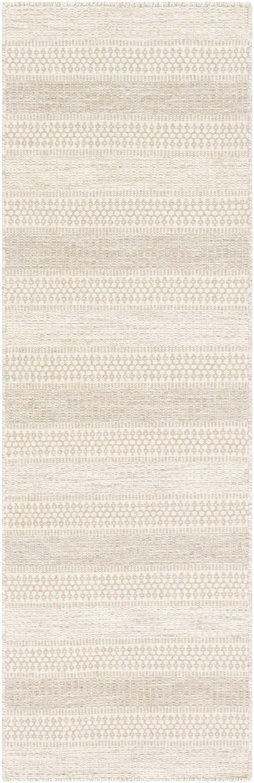 Close-up of the Silverthorne Wool Area Rug showing its cream and gray horizontal bands and hand-woven texture. Design-Runner-268