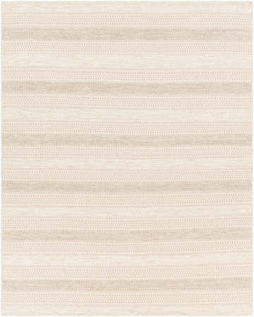 Close-up of the Silverthorne Wool Area Rug. Cream and medium gray stripes with a subtle geometric pattern. Hand woven texture. Design-Rectangle-810
