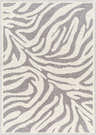 Close-up of the Keto Gray Zebra Rug, featuring a bone and gray animal print pattern and machine-woven texture. Design-Rectangle-57