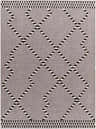 Close-up of the Rolf Textured Washable Rug. Taupe rug with a black and white geometric diamond pattern and textured detail. Design-Rectangle-57