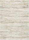 Close-up of the Skule Beige Area Rug. Light silver and warm gray horizontal striations create a textured, transitional design. Design-Rectangle-5373