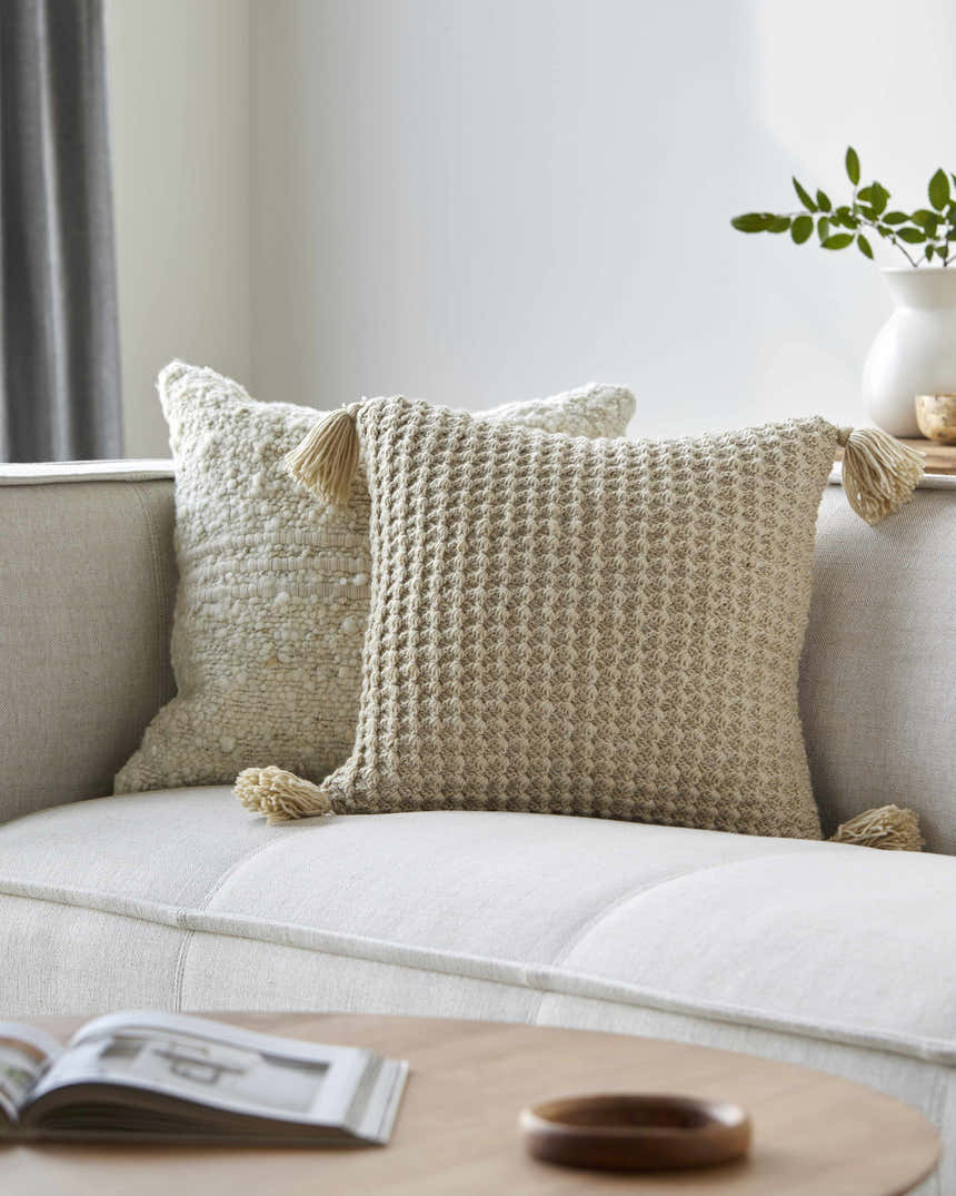 Litzy Beige Throw Pillow - Clearance