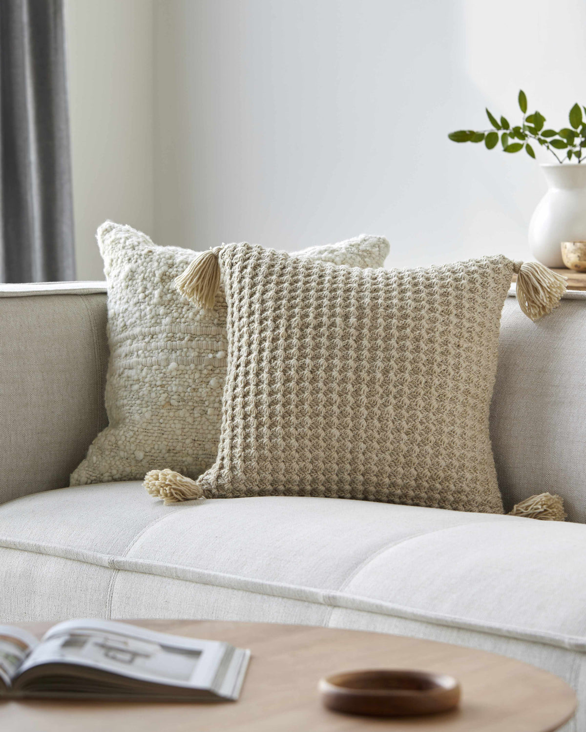 Litzy Beige Throw Pillow - Clearance