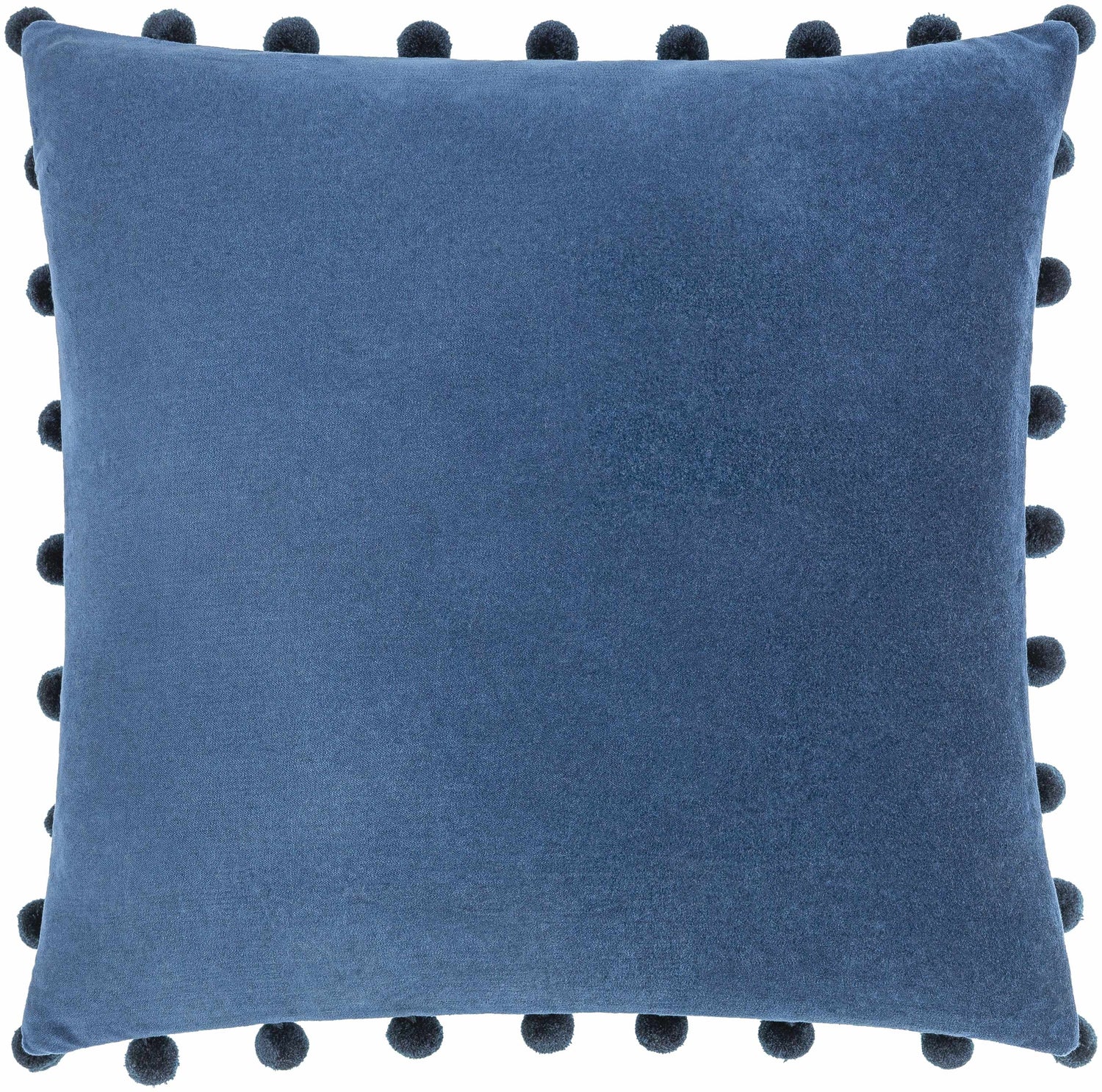 Nocten Midnight Blue Pom Trim Modern Cotton Accent Pillow