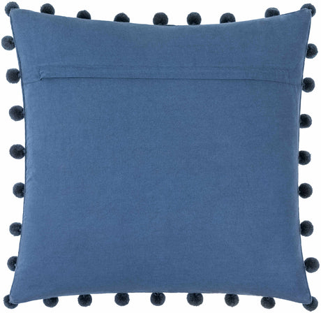 Nocten Midnight Blue Pom Trim Modern Cotton Accent Pillow