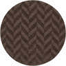 Close-up of round Summertown Area Rug. Dark brown wool rug with a subtle chevron pattern. Hand-loomed texture. Design-Round