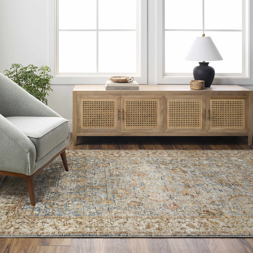 Asabi Blue Textured Rug with Fringes