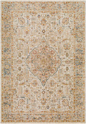 Close-up of the Canan Textured Rug. Traditional floral pattern in brick red, burgundy, dark blue, mustard, and tan. Design-Rectangle-6796