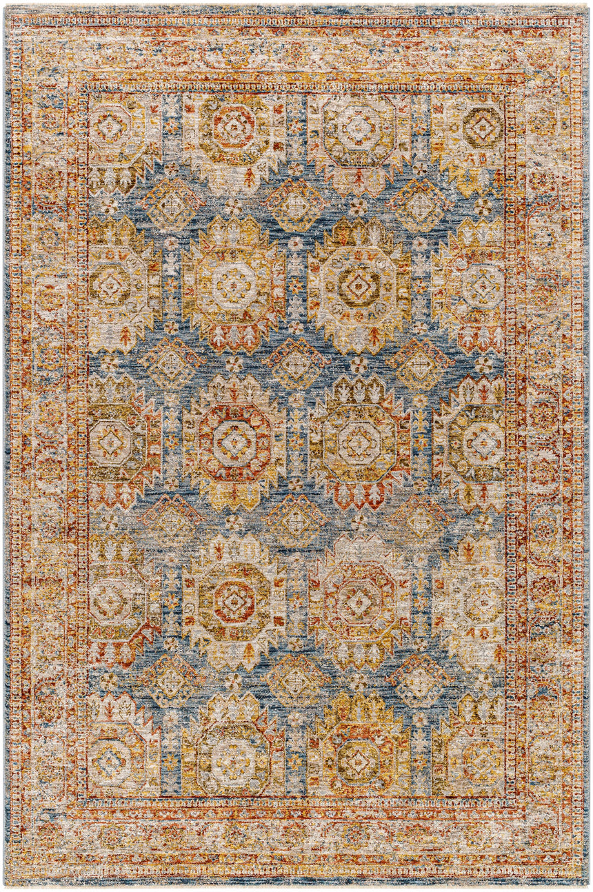 Crescentia Blue & Beige Textured Rug with Fringes