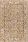 Duong Beige Textured Rug with Fringes: a machine-woven rug with brick red, mustard, and blue floral traditional pattern. Design-Rectangle-575