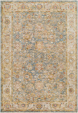 Duong Beige & Blue Textured Rug with Fringes
