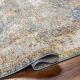 Duong Beige & Blue Textured Rug with Fringes
