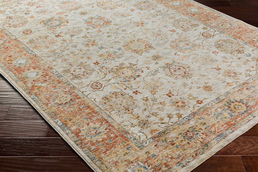 Duong Beige & Rust Textured Rug with Fringes