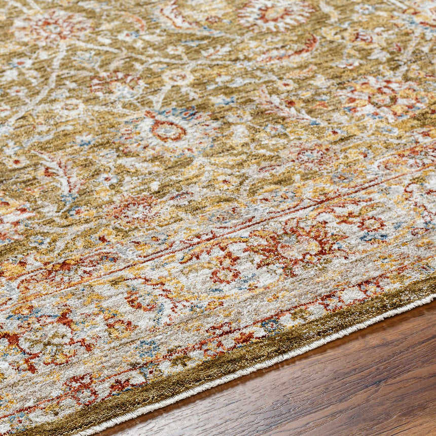 Dyan Green Textured Rug with Fringes