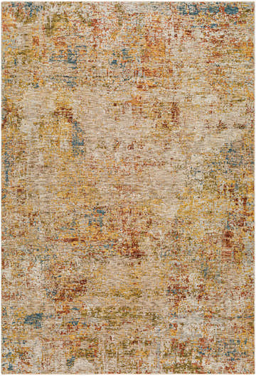 Close-up of the Eula Textured Rug with Fringes. Contemporary style in brick red, burgundy, dark blue, mustard, and olive tones. Design-Rectangle-6796