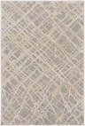 Close-up of the Smock Modern Trellis Web Rug in beige, charcoal, and gray. Contemporary rug with a geometric trellis pattern. Design-Rectangle-23