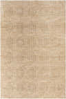 Close-up of the Dekan Tan Area Rug. Light brown polyester rug with a geometric diamond pattern and a farmhouse style. Design-Rectangle-6796