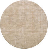 Close-up of a round Dekan Tan Area Rug. Light brown rug with a subtle diamond pattern. Design-Round-67