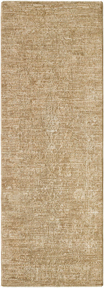 Close-up of the Jenis Beige Area Rug, showing its tan color and subtle traditional pattern. Design-Runner-2773