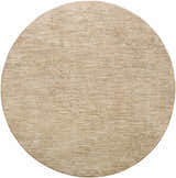 Close-up of a round Kahua Tan Area Rug. The rug has a subtle, textured pattern in neutral tan tones. Design-Round-67