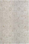 Close-up of the Katia Area Rug. Light gray and natural gray traditional pattern, machine woven polyester texture. Design-Rectangle-6796