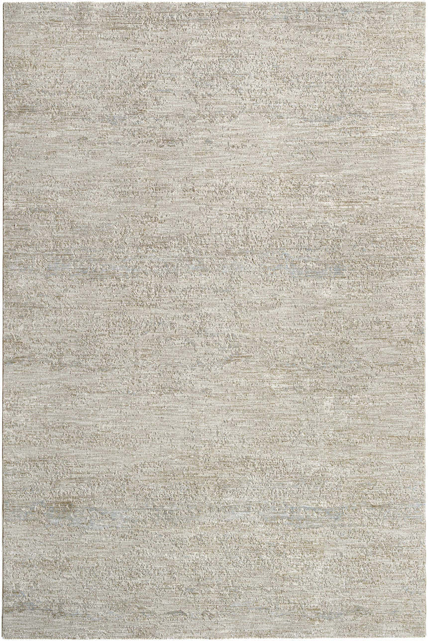 Close-up of the light gray and natural gray textured Levon Area Rug. Machine woven polyester rug. Design-Rectangle-6796