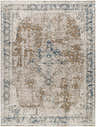 Close-up of the Jemma Brown Medallion Area Rug, featuring a traditional light gray, natural gray, and blue floral pattern. Design-Rectangle-710106